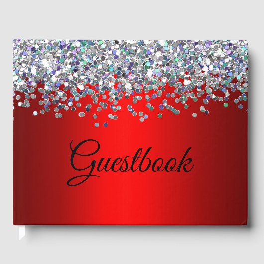 Silver Glitter en Metallic Red Gastenboek (Voorkant)