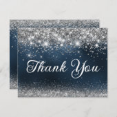 Silver Glitter en Navy Blue Folie 40e verjaardag Bedankkaart (Voorkant / Achterkant)