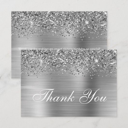 Silver Glitter en Ombre Folie Bedankkaart (Voorkant / Achterkant)