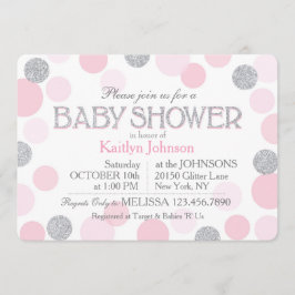 Silver Glitter en Pink Scattered Stippen Baby show Kaart