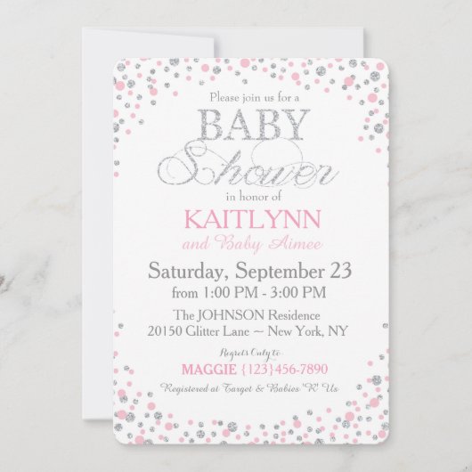 Silver Glitter en Pink Sprinkle Baby shower Kaart (Voorkant)
