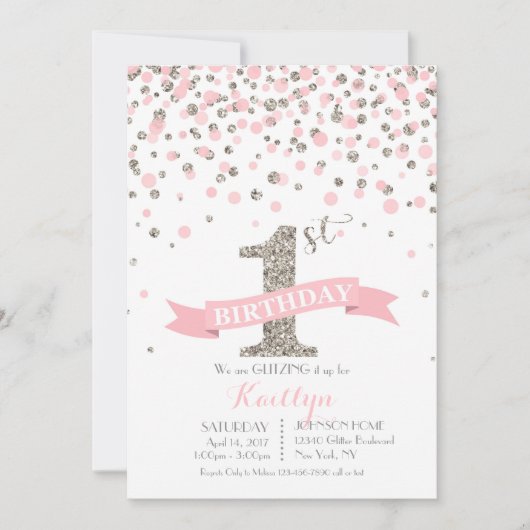 Silver Glitter en Pink Sprinkles Modern Birthday Kaart (Voorkant)
