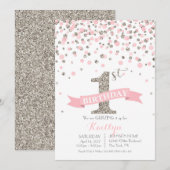Silver Glitter en Pink Sprinkles Modern Birthday Kaart (Voorkant / Achterkant)