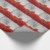Silver Glitter en Red Kerstmis Sparkles Bow Cadeaupapier (Hoek)