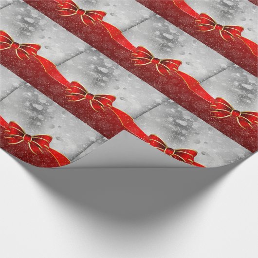 Silver Glitter en Red Kerstmis Sparkles Bow Cadeaupapier (Hoek)