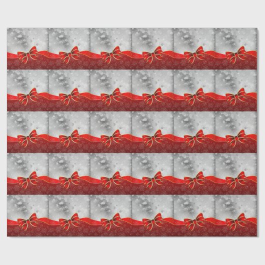 Silver Glitter en Red Kerstmis Sparkles Bow Cadeaupapier (Vlak)