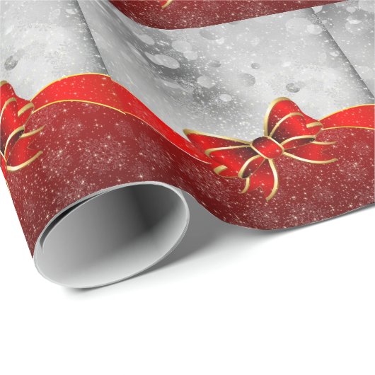 Silver Glitter en Red Kerstmis Sparkles Bow Cadeaupapier (Rol Hoek)