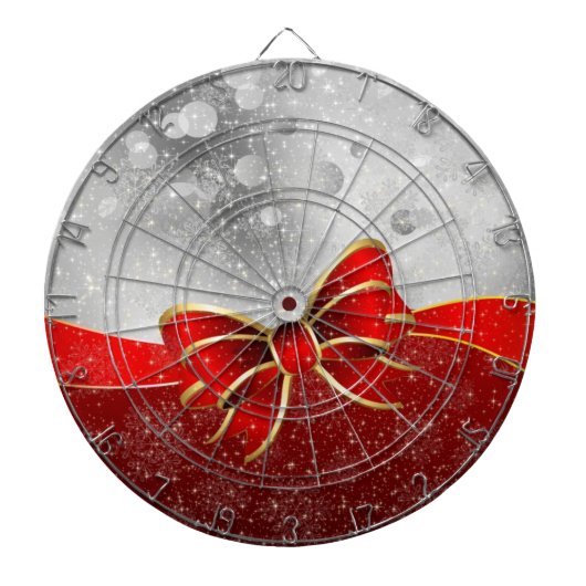 Silver Glitter en Red Kerstmis Sparkles Bow Dartbord (Voorkant)