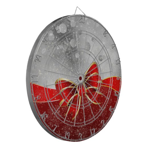 Silver Glitter en Red Kerstmis Sparkles Bow Dartbord (Voorkant Links)