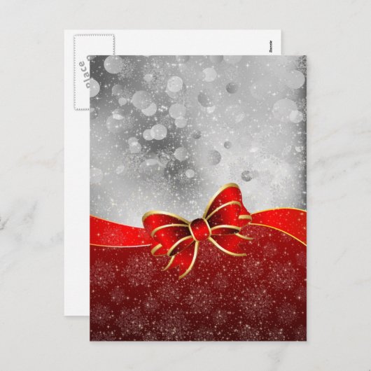 Silver Glitter en Red Kerstmis Sparkles Bow Feestdagenkaart (Voorkant / Achterkant)