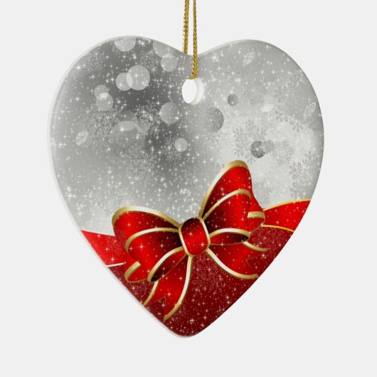 Silver Glitter en Red Kerstmis Sparkles Bow Keramisch Ornament (Rechts)
