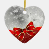 Silver Glitter en Red Kerstmis Sparkles Bow Keramisch Ornament (Voorkant)