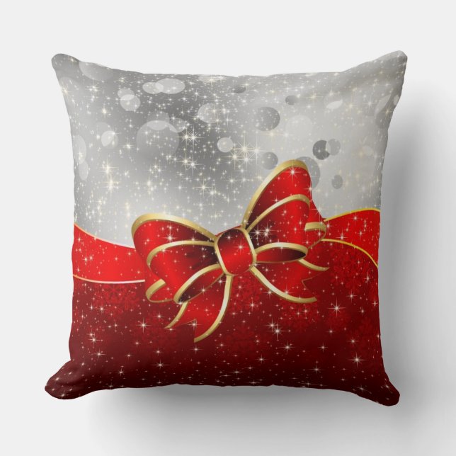 Silver Glitter en Red Kerstmis Sparkles Bow Kussen (Voorkant)
