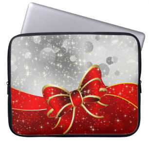 Silver Glitter en Red Kerstmis Sparkles Bow Laptop Sleeve