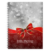 Silver Glitter en Red Kerstmis Sparkles Bow Notitieboek (Voorkant)
