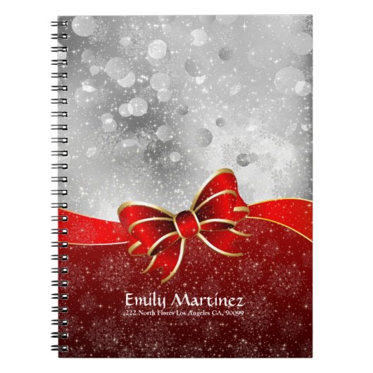 Silver Glitter en Red Kerstmis Sparkles Bow Notitieboek (Voorkant)