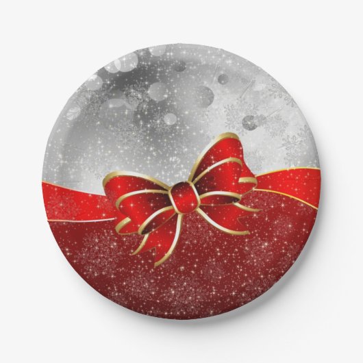 Silver Glitter en Red Kerstmis Sparkles Bow Papieren Bordje (Voorkant)