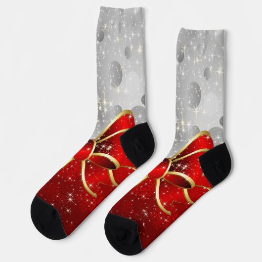 Silver Glitter en Red Kerstmis Sparkles Bow Sokken (Links)