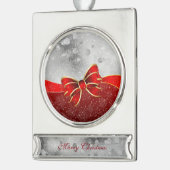Silver Glitter en Red Kerstmis Sparkles Bow Verzilverd Banner Ornament (Links)