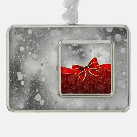 Silver Glitter en Red Kerstmis Sparkles Bow Verzilverd Omlijst Ornament (Voorkant)