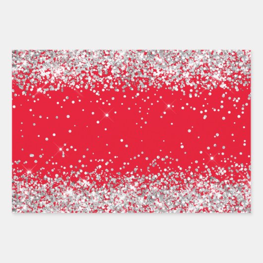 Silver Glitter en Rood Inpakpapier Vel (Voorkant 3)