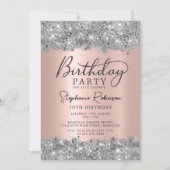 Silver Glitter en Roos Gold Metal 70e verjaardag Kaart (Voorkant)