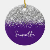 Silver Glitter en Royal Paarse Glam Naam Keramisch Ornament (Voorkant)