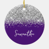 Silver Glitter en Royal Paarse Glam Naam Keramisch Ornament (Achterkant)