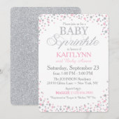 Silver Glitter en Roze Baby shower Kaart (Voorkant / Achterkant)