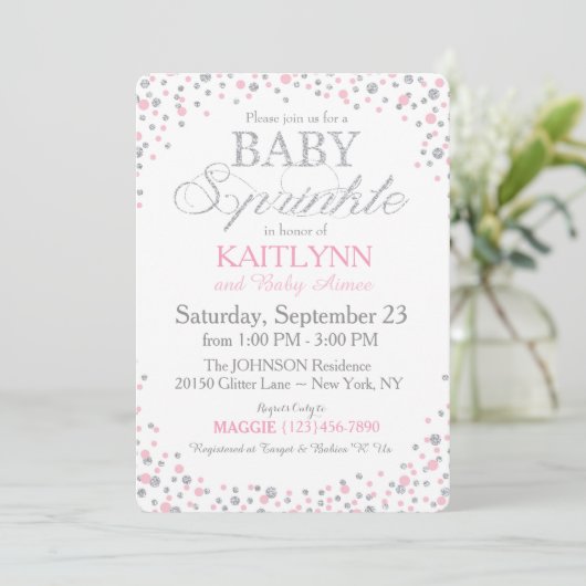 Silver Glitter en Roze Baby shower Kaart (Staand voorkant)