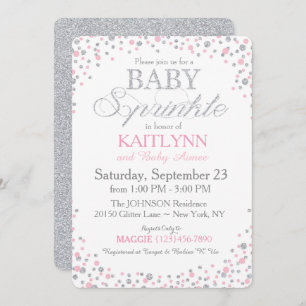 Silver Glitter en Roze Baby shower Kaart