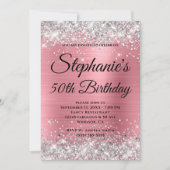 Silver Glitter en Roze Folie Fancy Monogram Kaart (Voorkant)