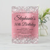 Silver Glitter en Roze Folie Fancy Monogram Kaart (Staand voorkant)