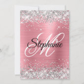 Silver Glitter en Roze Folie Fancy Monogram Kaart (Achterkant)