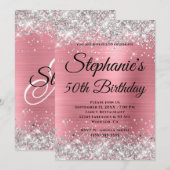 Silver Glitter en Roze Folie Fancy Monogram Kaart (Voorkant / Achterkant)