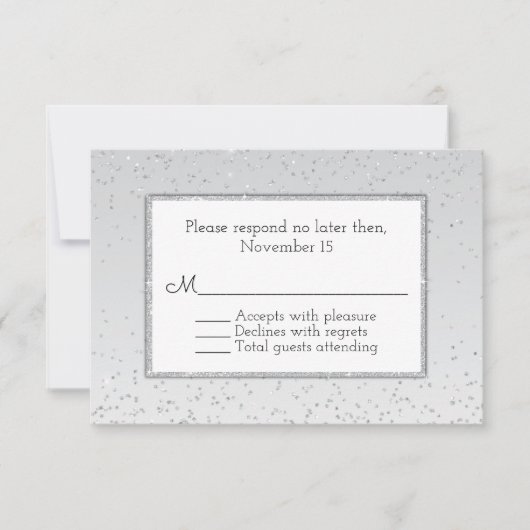 Silver Glitter en Shine Wedding RSVP Kaartje (Voorkant)