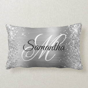 Silver Glitter en Shiny Satin Folie Fancy Monogram Kussen