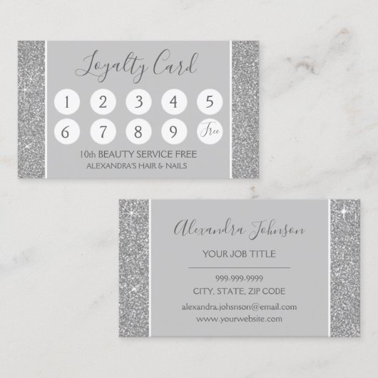 Silver Glitter en Sparkle Girly Loyalty Punch (Voorkant / Achterkant)