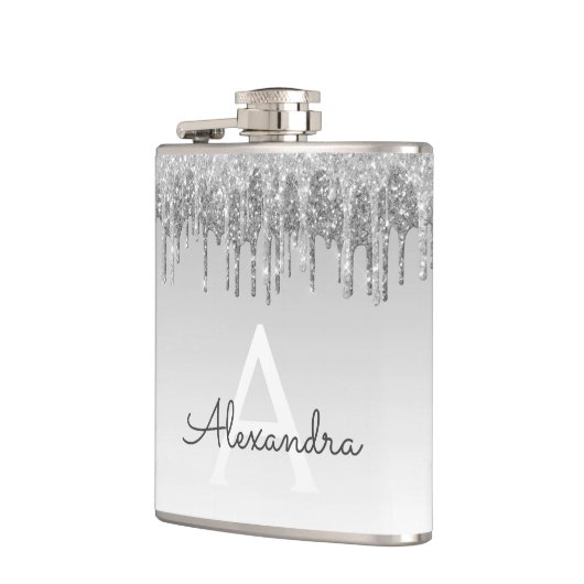 Silver Glitter en Sparkle Monogram Heupfles (Links)