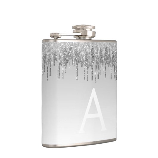 Silver Glitter en Sparkle Monogram Heupfles (Rechts)
