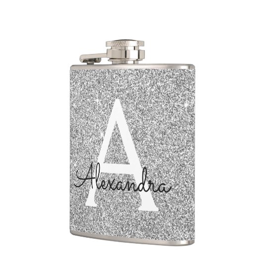 Silver Glitter en Sparkle Monogram Initiaal Heupfles (Links)