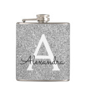 Silver Glitter en Sparkle Monogram Initiaal Heupfles (Voorkant)