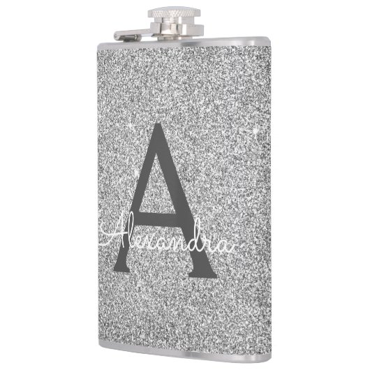 Silver Glitter en Sparkle Monogram Initiaal Heupfles (Links)