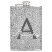 Silver Glitter en Sparkle Monogram Initiaal Heupfles (Voorkant)
