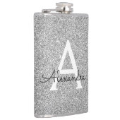 Silver Glitter en Sparkle Monogram Initiaal Heupfles (Rechts)