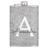 Silver Glitter en Sparkle Monogram Initiaal Heupfles (Voorkant)