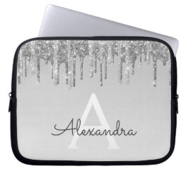 Silver Glitter en Sparkle Monogram Laptop Sleeve