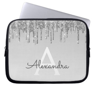 Silver Glitter en Sparkle Monogram Laptop Sleeve