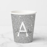 Silver Glitter en Sparkle Monogram Papierbekertjes Papieren Bekers<br><div class="desc">Silver Faux Glitter en Sparkle Elegant Monogram Birthday,  Wedding,  Vrijgezellenfeest of Bachelorette Party Cup. Deze Voetbal kan worden aangepast om uw initiaal en voornaam op te nemen. Neem contact op met de ontwerper voor aangepaste overeenkomende objecten.</div>