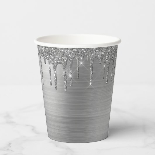 Silver Glitter en Sparkle Monogram Papierbekertjes Papieren Bekers (Achterkant)
